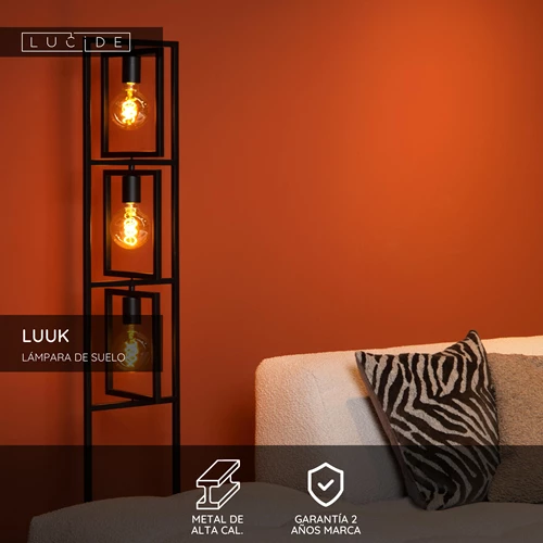 Lucide LUUK - Lámpara de suelo - 3xE27 - Negro - USP